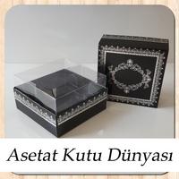 8x8x5 Altı Siyah Üzerine Gümüş Kilim Desenli Karton, Üstü Asetat Kutu