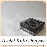 8x8x5 Altı Siyah Üzerine Gümüş Kilim Desenli Karton, Üstü Asetat Kutu