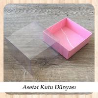 8x8x5 Altı Pembe Mermer Desenli Karton Üstü Asetat Kutu