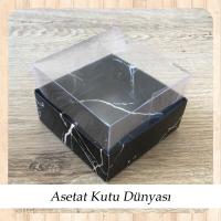 8x8x5 Altı Siyah Mermer Desenli Karton Üstü Asetat Kutu