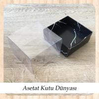 8x8x5 Altı Siyah Mermer Desenli Karton Üstü Asetat Kutu