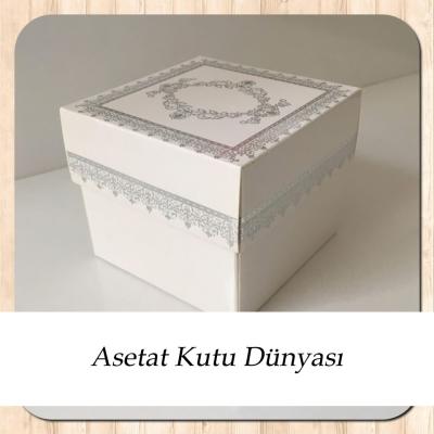 8x8x6.5 Beyaz Üzerine Gümüş Kilim Desenli Komple Karton Kutu