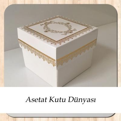 8x8x6.5 Beyaz Üzerine Gold Kilim Desenli Komple Karton Kutu