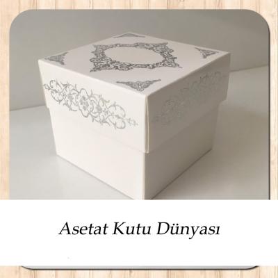 8x8x6.5 Beyaz Üzerine Gümüş Saray Desenli Komple Karton Kutu