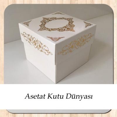 8x8x6.5 Beyaz Üzerine Gold Saray Desenli Komple Karton Kutu