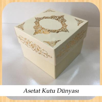 8x8x6.5 Krem Üzerine Gold Saray Desenli Komple Karton Kutu