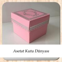 8x8x6.5 Pembe Üzerine Gümüş Kilim Desenli Komple Karton Kutu