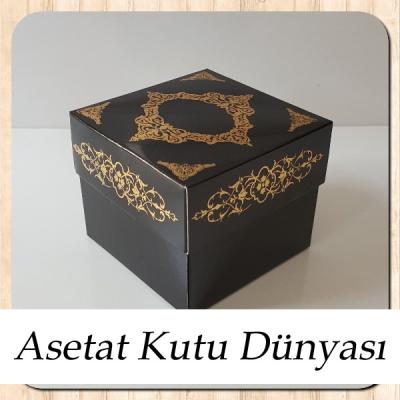 8x8x6.5 Siyah Üzerine Gold Saray Desenli Komple Karton Kutu
