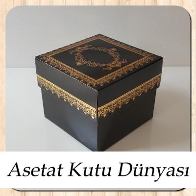 8x8x6.5 Siyah Üzerine Gold Kilim Desenli Komple Karton Kutu