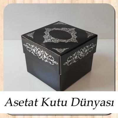 8x8x6.5 Siyah Üzerine Gümüş Saray Desenli Komple Karton Kutu