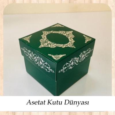 8x8x6.5 Yeşil Üzerine Gümüş Saray Desenli Komple Karton Kutu