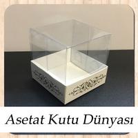 8x8x8 Altı Beyaz Üzerine Gold Saray Desenli Karton, Üstü Asetat Kutu