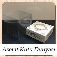 8x8x8 Altı Beyaz Üzerine Gold Saray Desenli Karton, Üstü Asetat Kutu