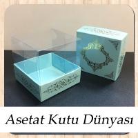 8x8x8 Altı Mavi Üzerine Gold Saray Desenli Karton, Üstü Asetat Kutu