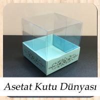 8x8x8 Altı Mavi Üzerine Gold Saray Desenli Karton, Üstü Asetat Kutu
