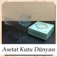 8x8x8 Altı Mavi Üzerine Gold Saray Desenli Karton, Üstü Asetat Kutu