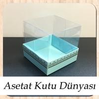 8x8x8 Altı Mavi Üzerine Gold Kilim Desenli Karton, Üstü Asetat Kutu