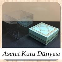 8x8x8 Altı Mavi Üzerine Gold Kilim Desenli Karton, Üstü Asetat Kutu