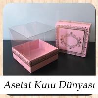 8x8x8 Altı Pembe Üzerine Gold Kilim Desenli Karton, Üstü Asetat Kutu