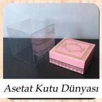 8x8x8 Altı Pembe Üzerine Gold Kilim Desenli Karton, Üstü Asetat Kutu