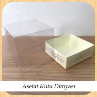 8x8x8 Altı Krem Üzerine Gümüş Saray Desenli Karton, Üstü Asetat Kutu