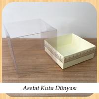 8x8x8 Altı Krem Üzerine Gümüş Kilim Desenli Karton, Üstü Asetat Kutu