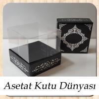 8x8x8 Altı Siyah Üzerine Gümüş Saray Desenli Karton, Üstü Asetat Kutu