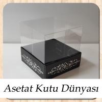 8x8x8 Altı Siyah Üzerine Gümüş Saray Desenli Karton, Üstü Asetat Kutu