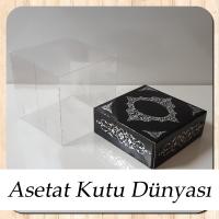 8x8x8 Altı Siyah Üzerine Gümüş Saray Desenli Karton, Üstü Asetat Kutu