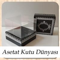 8x8x8 Altı Siyah Üzerine Gümüş Kilim Desenli Karton, Üstü Asetat Kutu