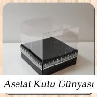 8x8x8 Altı Siyah Üzerine Gümüş Kilim Desenli Karton, Üstü Asetat Kutu