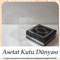 8x8x8 Altı Siyah Üzerine Gümüş Kilim Desenli Karton, Üstü Asetat Kutu