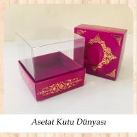 8x8x8 Altı Mor Üzerine Gold Saray Desenli Karton, Üstü Asetat Kutu