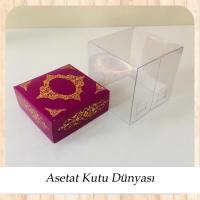 8x8x8 Altı Mor Üzerine Gold Saray Desenli Karton, Üstü Asetat Kutu