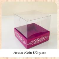 8x8x8 Altı Mor Üzerine Gümüş Saray Desenli Karton, Üstü Asetat Kutu
