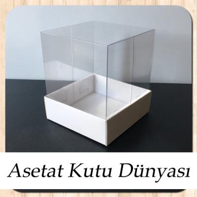 9x9x10 Altı Beyaz Karton Üstü Asetat Kutu