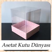 9x9x10 Altı Pembe Puantiyeli Karton Üstü Asetat Kutu