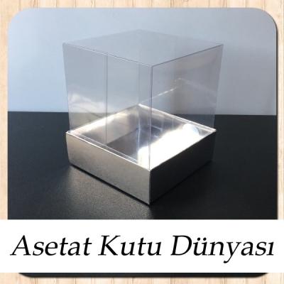 9x9x10 Altı Gümüş Metalize Karton Üstü Asetat Kutu