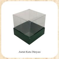 9x9x10 Altı Yeşil Karton Üstü Asetat Kutu