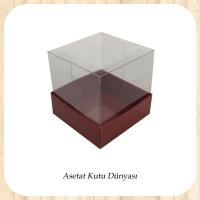 9x9x10 Altı Bordo Karton Üstü Asetat Kutu