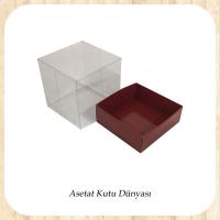9x9x10 Altı Bordo Karton Üstü Asetat Kutu