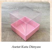 9x9x10 Altı Pembe Mermer Desenli Karton Üstü Asetat Kutu