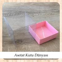 9x9x10 Altı Pembe Mermer Desenli Karton Üstü Asetat Kutu