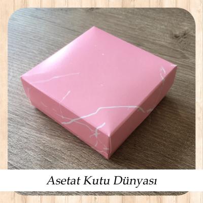 9x9x3 Altı Pembe Mermer Desenli Komple Karton Kutu