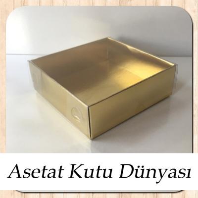 9x9x3 Altı Gold Metalize Karton Üstü Asetat Kutu