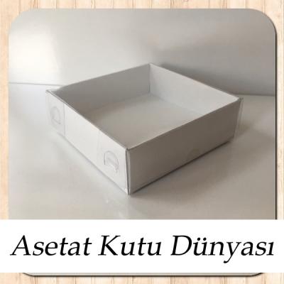 9x9x3 Altı Beyaz Karton Üstü Asetat Kutu