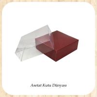 9x9x3 Altı Bordo Karton Üstü Asetat Kutu