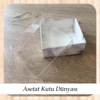 9x9x3 Altı Beyaz Mermer Desenli Karton Üstü Asetat Kutu