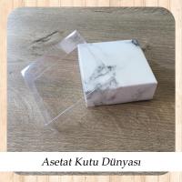 9x9x3 Altı Beyaz Mermer Desenli Karton Üstü Asetat Kutu