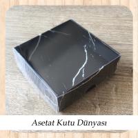 9x9x3 Altı Siyah Mermer Desenli Karton Üstü Asetat Kutu